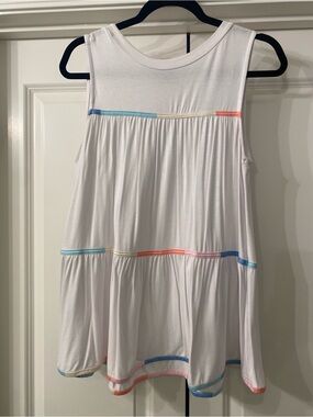 Women's White Tiered Tank Top with Pastel Trim